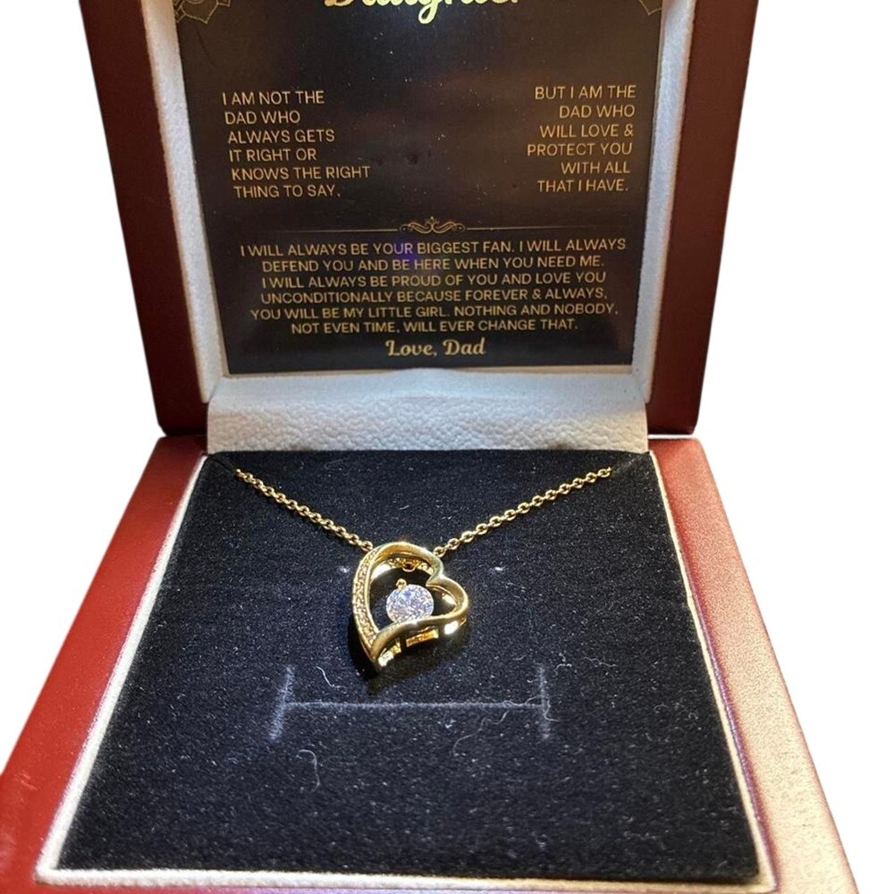 Daughter Heart Necklace Gold Tone Dancing Crystal Pendant Gift Box‎ from Dad